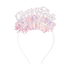 Pink glitter Cancer Baby headband with fluffy tinsel zodiac birthday from Parte Haus party supply store in Bethesda Maryland