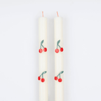 White cherry print taper candles with red cherries for summer occasions from Parte Haus party supply store in Bethesda MD