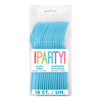Blue plastic forks in clear packaging for birthday from Parte Haus party supply store in Bethesda Maryland.
