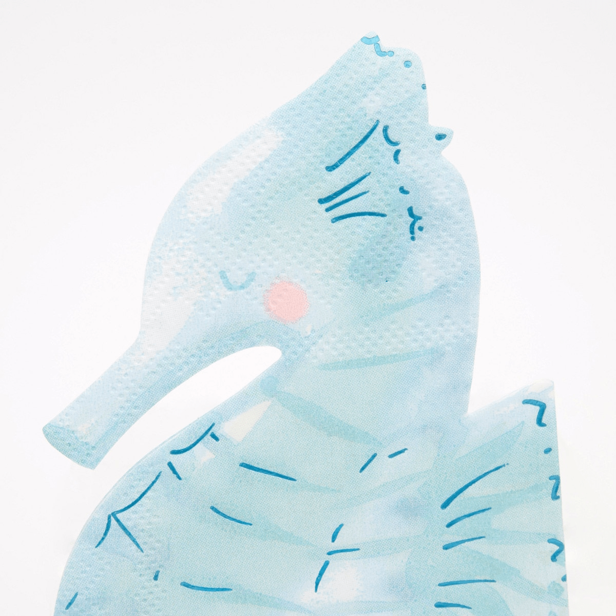 Blue seahorse napkin with cheerful face under the sea theme from Parte Haus party supply store in Bethesda MD