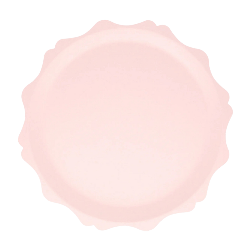 Light pink scalloped plate round shape birthday theme from Parte Haus party supply store in Bethesda MD.