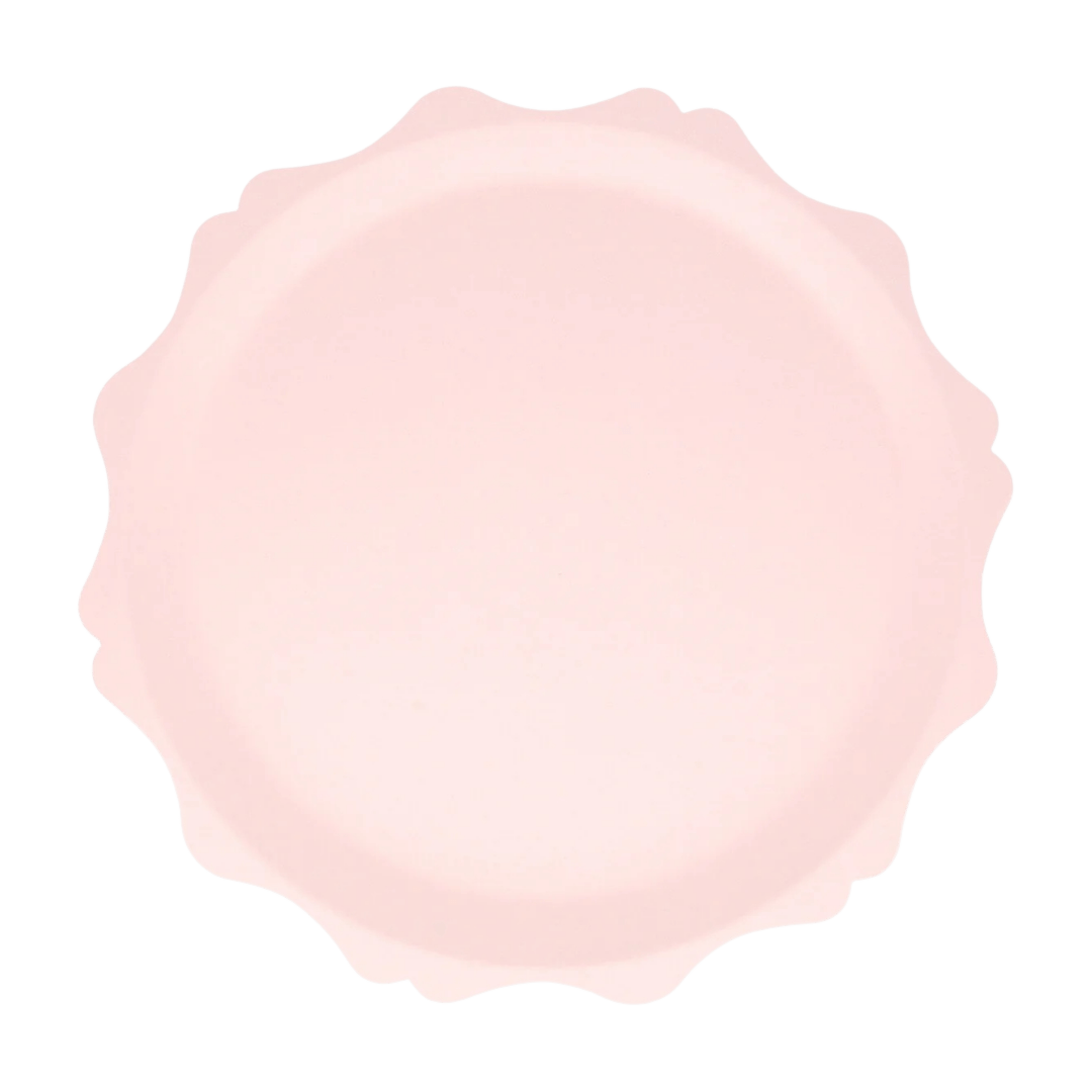 Light pink scalloped plate round shape birthday theme from Parte Haus party supply store in Bethesda MD.