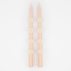 Pastel pink taper candles with white daisy flowers spring decor from Parte Haus party supply store in Bethesda MD
