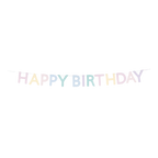 Pastel multicolor letter banner with happy birthday text for birthday theme from Parte Haus party supply store in Bethesda MD.