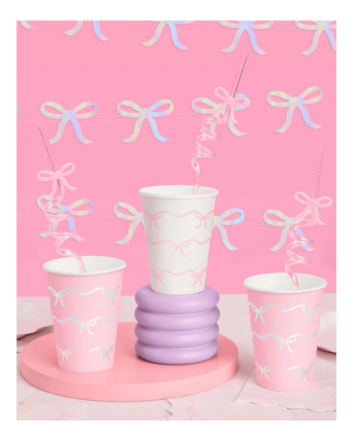 Pink and White Bow Tie Matte Paper Cups