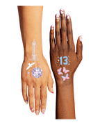 Custom color temporary tattoos number butterflies city design milestone birthday from Parte Haus party supply store in Bethesda MD.