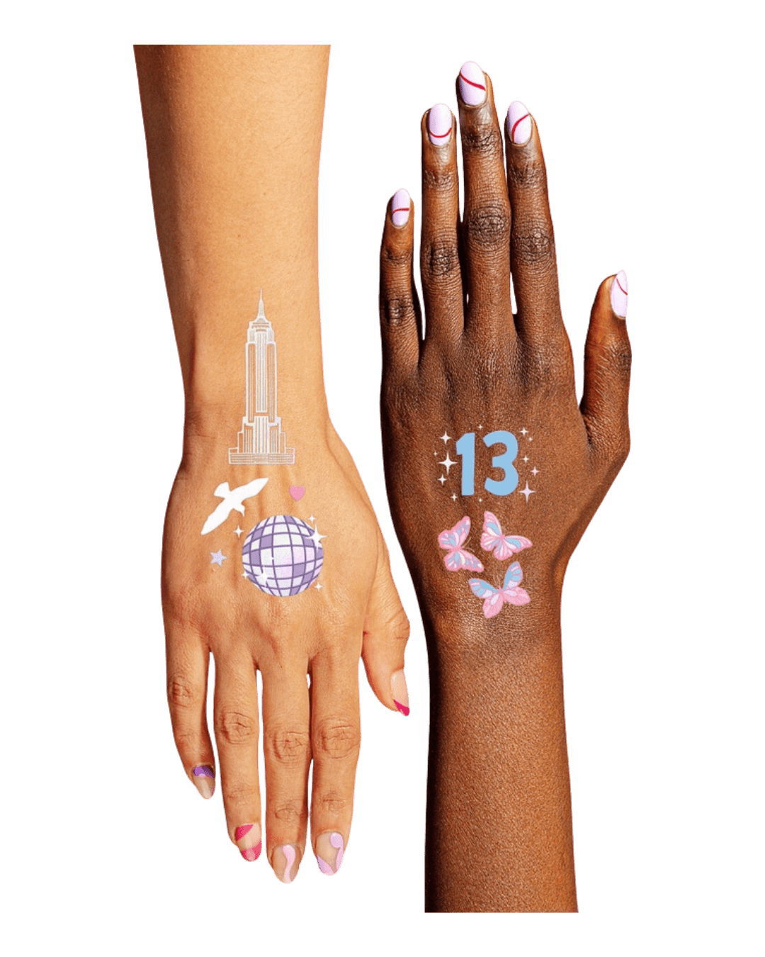 Custom color temporary tattoos number butterflies city design milestone birthday from Parte Haus party supply store in Bethesda MD.