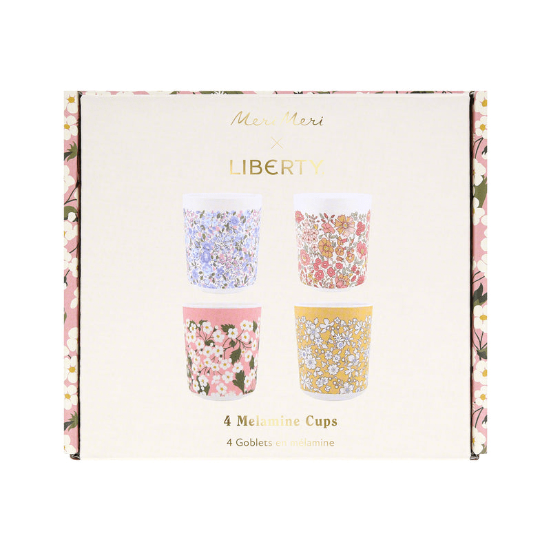 Floral melamine cups set with colorful flower prints spring theme from Parte Haus party supply store in Bethesda Maryland