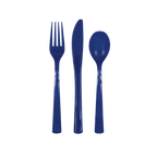 Navy blue plastic cutlery set with fork knife and spoon for birthdays from Parte Haus party supply store in Bethesda Maryland
