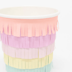 Pastel rainbow fringe cup decorative cup for birthday from Parte Haus party supply store in Bethesda Maryland