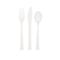white plastic cutlery set with fork knife and spoon for celebrations from Parte Haus party supply store in Bethesda MD