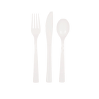 white plastic cutlery set with fork knife and spoon for celebrations from Parte Haus party supply store in Bethesda MD
