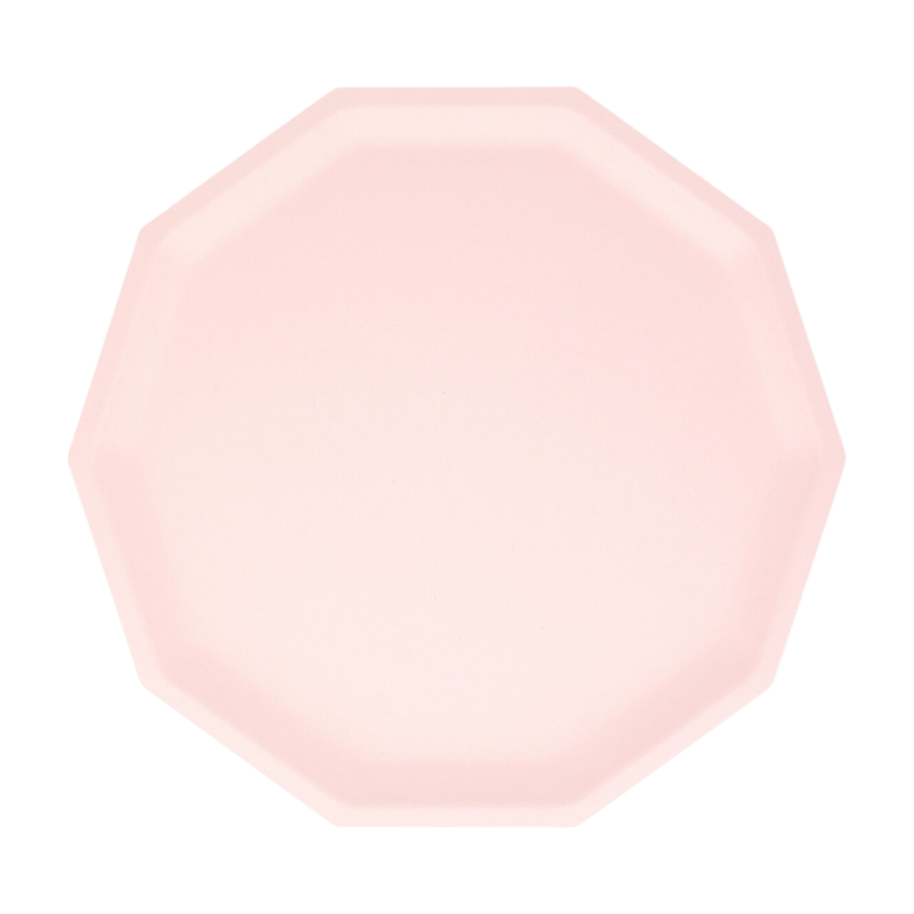 Light pink octagon plate simple tableware for birthday from Parte Haus party supply store in Bethesda MD