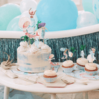 Blue mermaid cake and cupcake toppers for under the sea birthday from Parte Haus party supply store in Bethesda Maryland