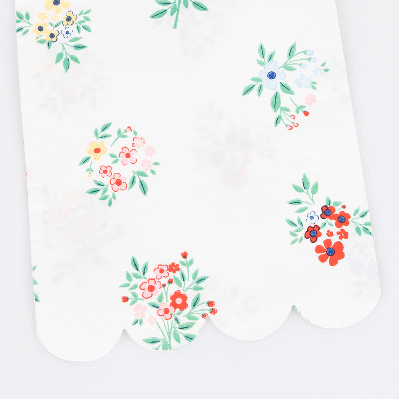 White floral napkin with scalloped edge for garden theme from Parte Haus party supply store in Bethesda Maryland