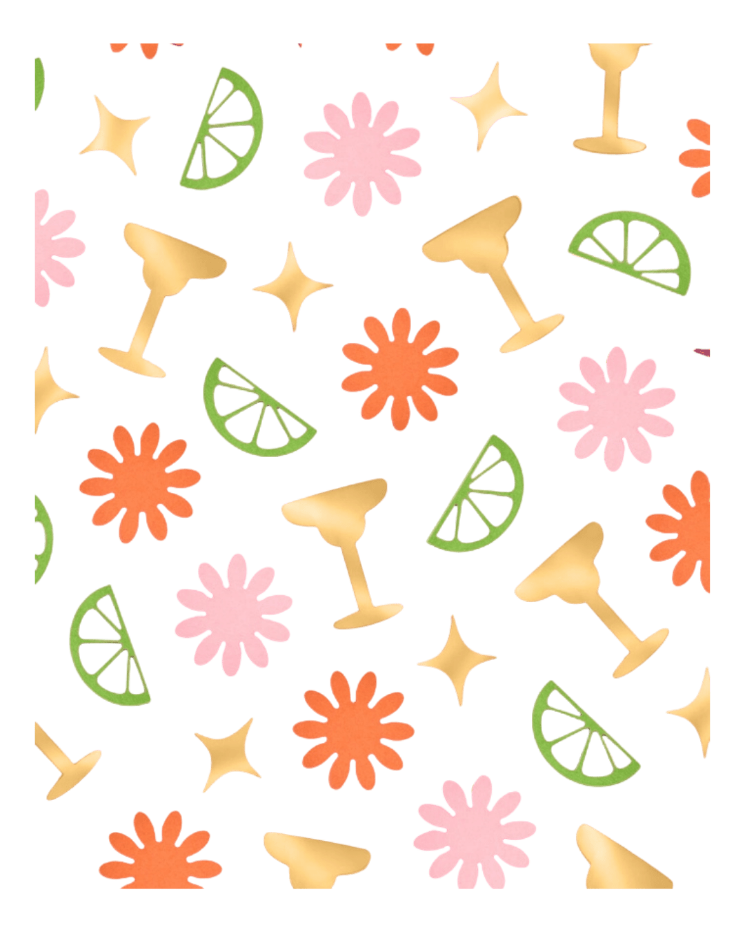 Green cocktail themed wrapping paper with margarita glasses lime wedges and flowers from Parte Haus party supply store in Bethesda MD