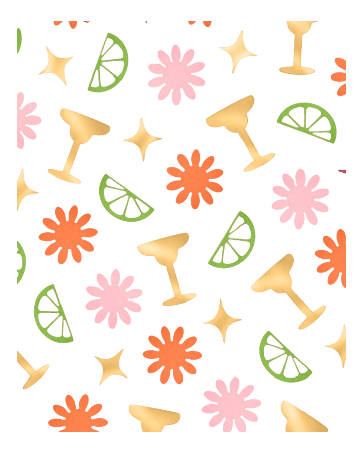 Green cocktail themed wrapping paper with margarita glasses lime wedges and flowers from Parte Haus party supply store in Bethesda MD