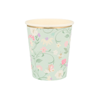 Mint floral paper cup with pastel flowers for spring celebrations from Parte Haus party supply store in Bethesda MD