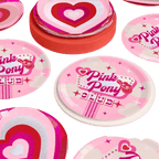 Pink plates heart design and Pink Pony Club theme from Parte Haus party supply store in Bethesda MD