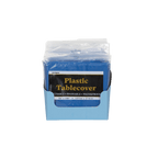 Blue plastic tablecover in packaging for any event from Parte Haus party supply store in Bethesda Maryland