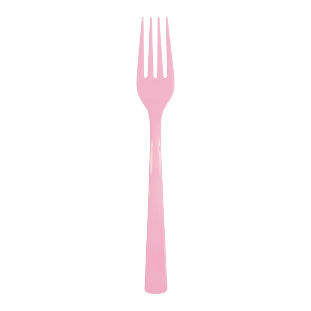 Pink plastic fork with simple design birthday theme from Parte Haus party supply store in Bethesda MD.