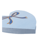 Light blue heart shaped napkin with blue and orange bow for celebrations from Parte Haus party supply store in Bethesda MD