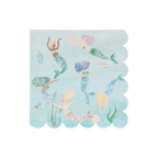 Blue mermaid napkin with underwater scene kids birthday theme from Parte Haus party supply store in Bethesda Maryland