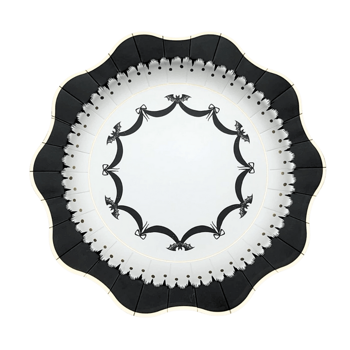 White & Black Elegant Halloween Scalloped Large Dinner Plates