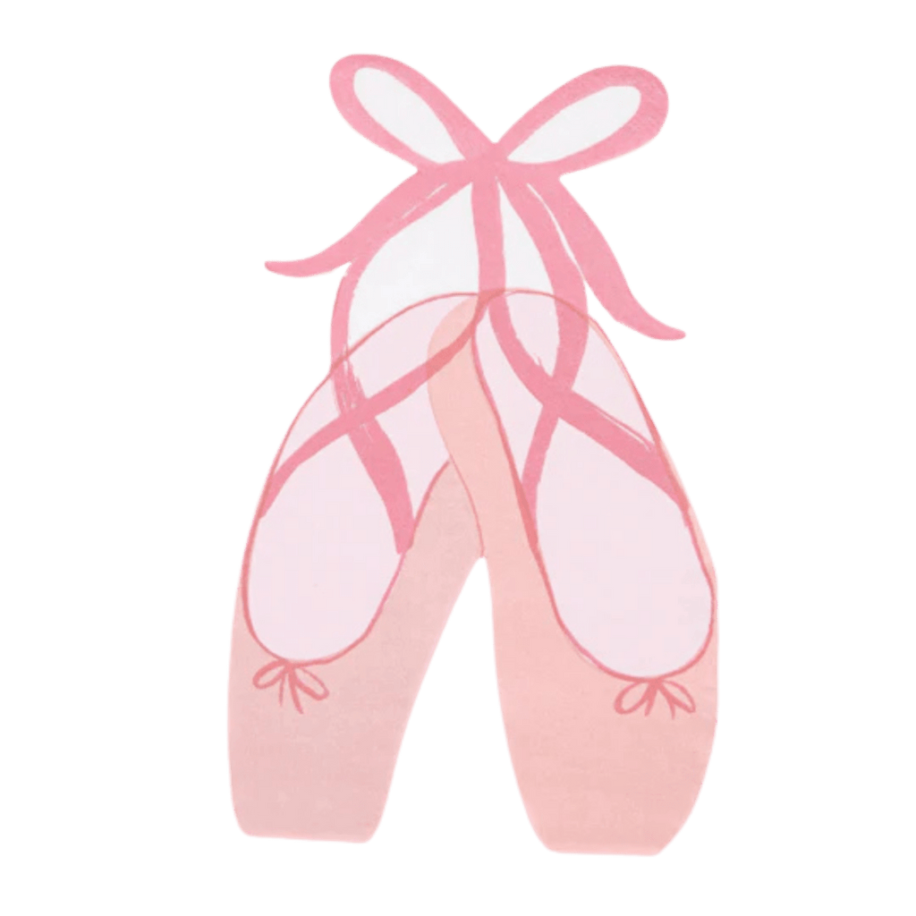 Pink ballet shoe shaped invitation card ballerina theme from Parte Haus party supply store in Bethesda MD