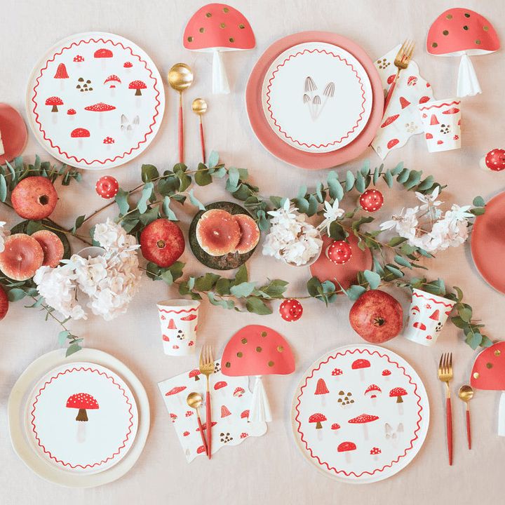 Pink and Red Mushrooms Large Dinner Plates