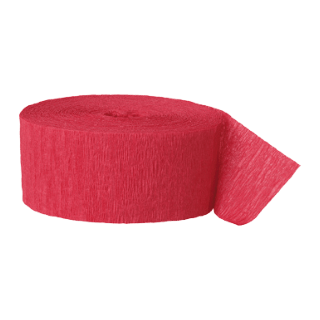 Red crepe paper streamer roll for birthday decoration from Parte Haus party supply store in Bethesda Maryland