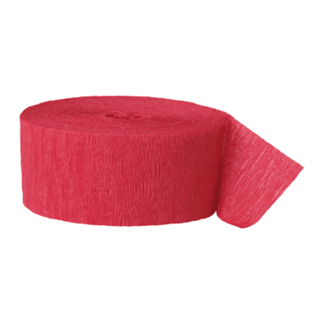 Red crepe paper streamer roll for birthday decoration from Parte Haus party supply store in Bethesda Maryland