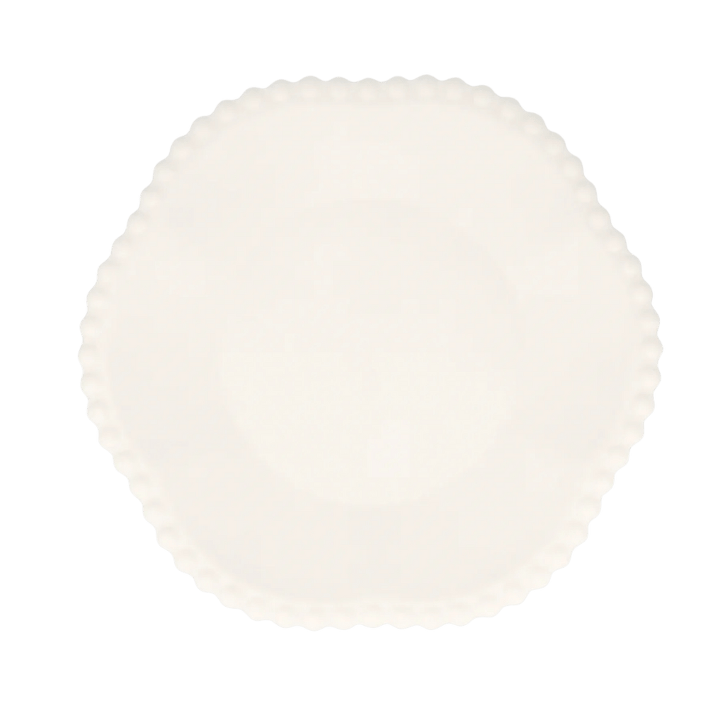 White scalloped edge plate elegant tableware for celebration from Parte Haus party supply store in Bethesda Maryland