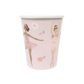 Pink ballet paper cup with ballerina illustration birthday theme from Parte Haus party supply store in Bethesda Maryland