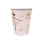 Pink ballet paper cup with ballerina illustration birthday theme from Parte Haus party supply store in Bethesda Maryland