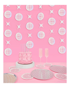 Pink disco theme plate set with matching wall decorations birthday from Parte Haus party supply store in Bethesda MD.