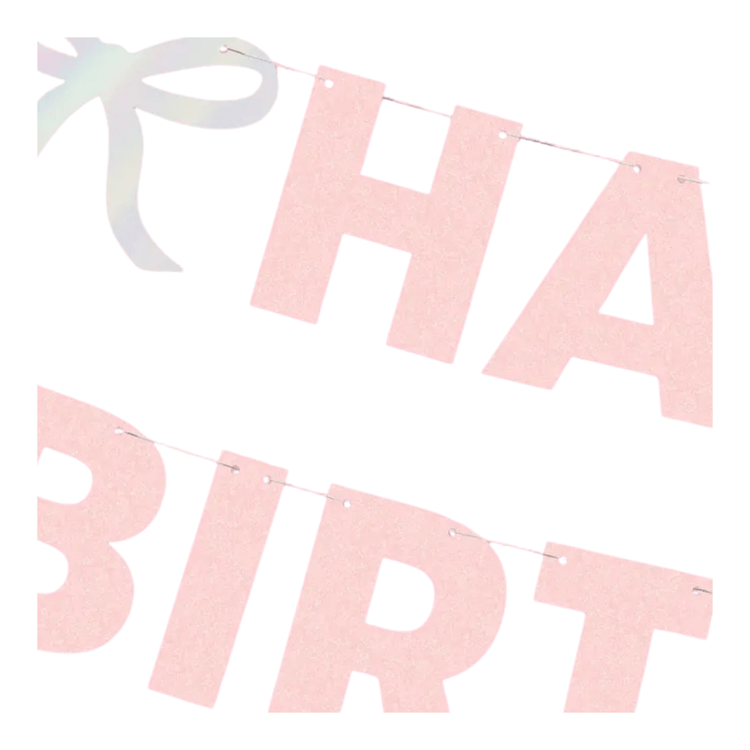 Pink Glitter "Happy Birthday" Iridescent Foil Banner