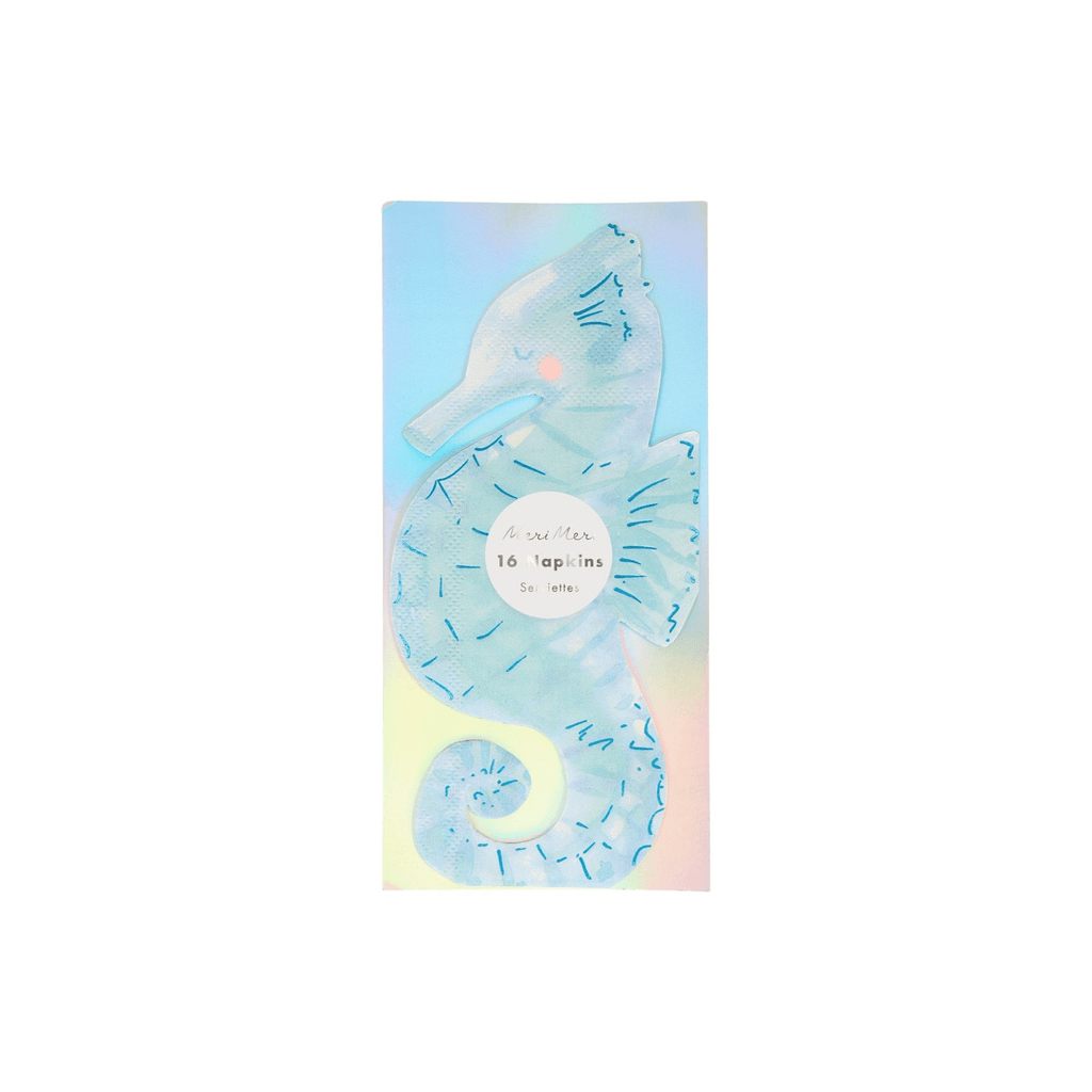 Blue seahorse napkins shaped like a seahorse for under the sea birthday from Parte Haus party supply store in Bethesda Maryland