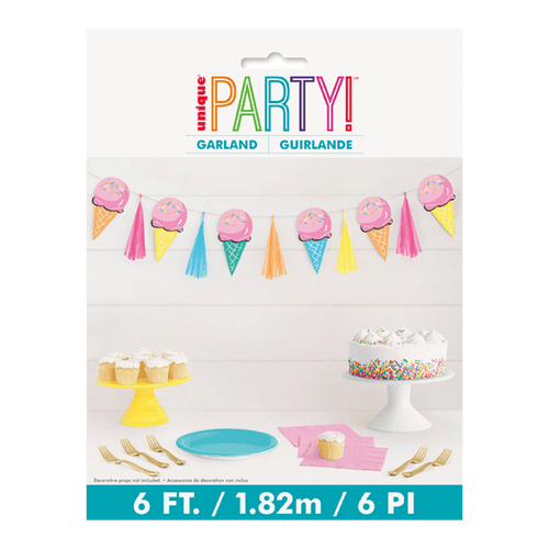 Colorful ice cream garland with tassels for birthday theme from Parte Haus party supply store in Bethesda MD