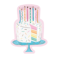 Pastel birthday cake shaped plate with candles rainbow layers and sprinkles from Parte Haus party supply store in Bethesda MD
