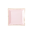 Light pink square plate with gold scalloped edge birthday theme from Parte Haus party supply store in Bethesda Maryland