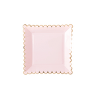 Light pink square plate with gold scalloped edge birthday theme from Parte Haus party supply store in Bethesda Maryland