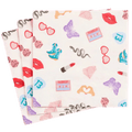 Multicolor napkin 13th birthday design with hearts lips dice and cassette tapes from Parte Haus party supply store in Bethesda Maryland