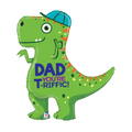 Green dinosaur balloon with Dad You’re T-Riffic text for Father’s Day from Parte Haus party supply store in Bethesda Maryland