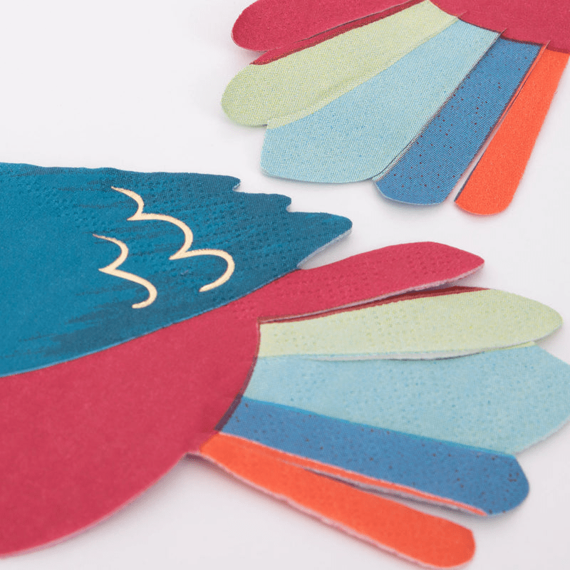 Colorful parrot shaped napkins tropical theme from Parte Haus party supply store in Bethesda MD