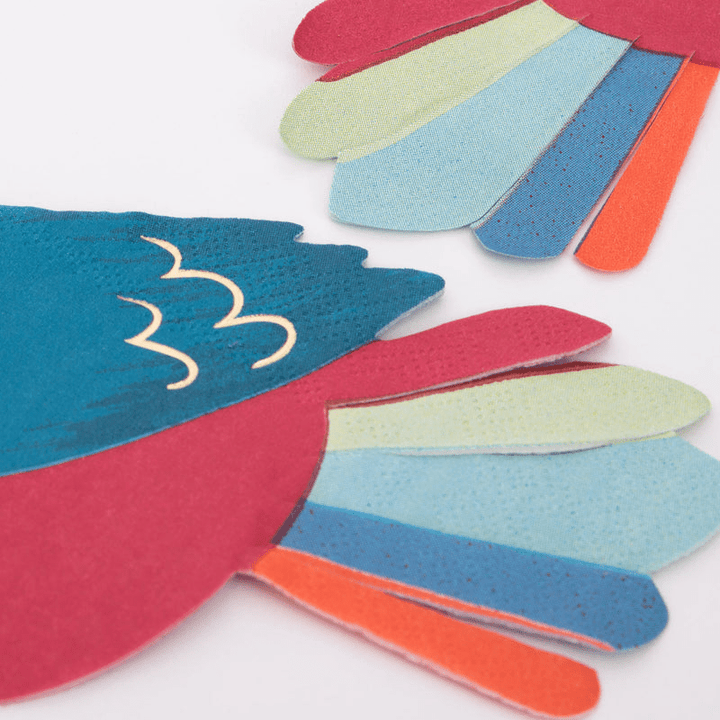 Colorful parrot shaped napkins tropical theme from Parte Haus party supply store in Bethesda MD