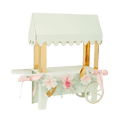 White and gold cart favor box with pink bows and floral accents baby shower from Parte Haus party supply store in Bethesda Maryland