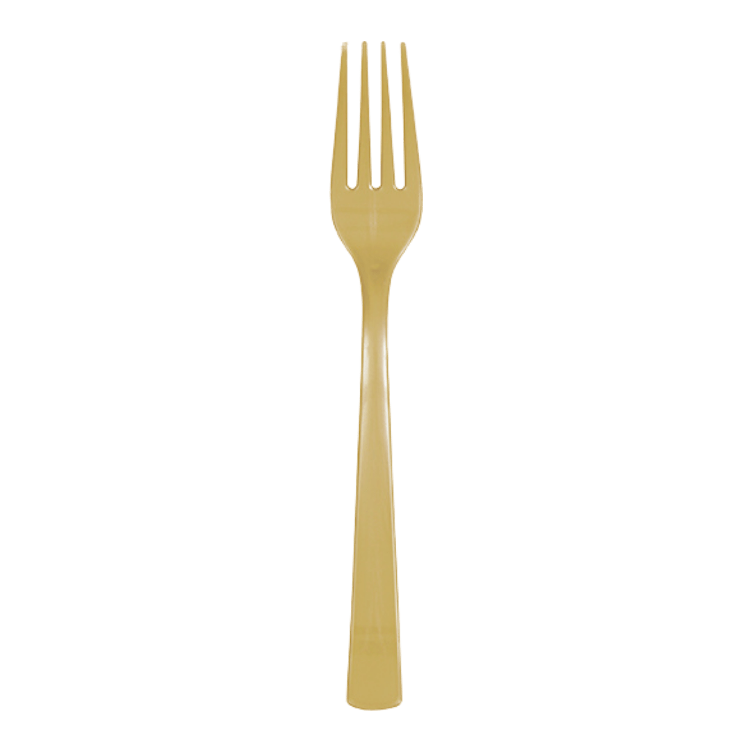 Gold plastic fork with shiny finish elegant dining from Parte Haus party supply store in Bethesda MD