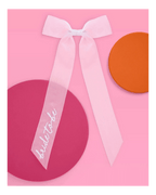 Pink bride to be ribbon bow for bridal shower from Parte Haus party supply store in Bethesda Maryland