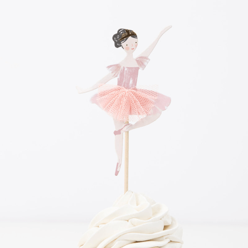 Pink ballerina cupcake topper with tutu for dance birthday from Parte Haus party supply store in Bethesda MD